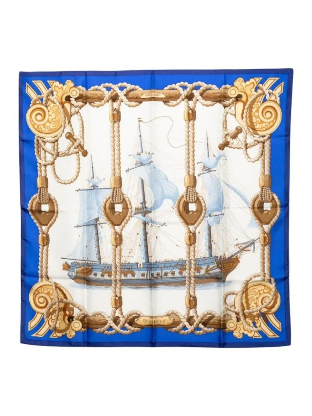 Hermes Carre 90 Tribord Sailing Ship Scarf Blue Multicolor Silk